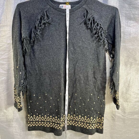 H&M Gold Accent and Gray LS Sweater Dress Girls Size 8-10Y - Picture 3 of 6